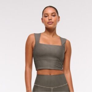 Abercrombie & Fitch Black and White Houndstooth Crop Sports Bra